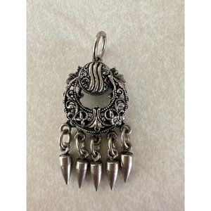 Antique tribal oxidized silver beaded fringe pendant charm